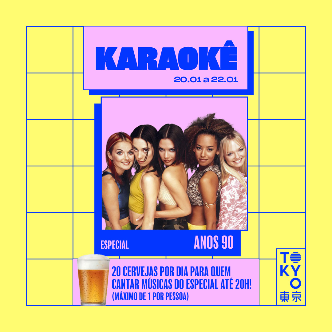 Karaokê Happy-Hour do Tokyo 東 京 Especial Anos 90  [Vip até 19h]